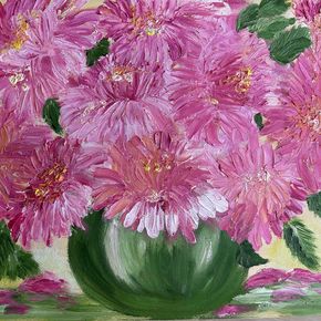 Георгины в зеленой вазе