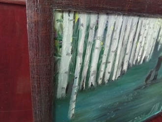 Прогулка с собакой по березовой роще.
