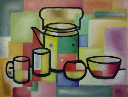 Постановка с чайником, грунтованный картон, 40_50