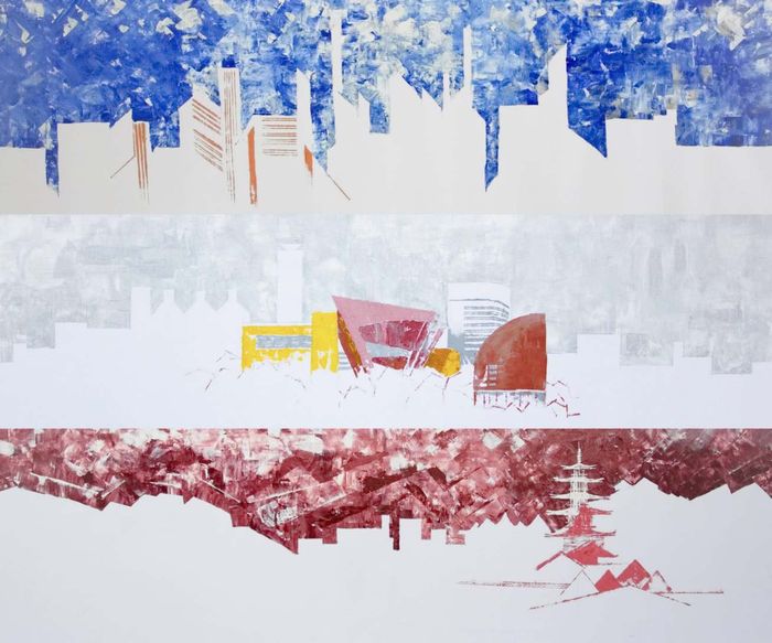 Осака, Киото, Китакюсю Города Японии. Абстракция Триптих