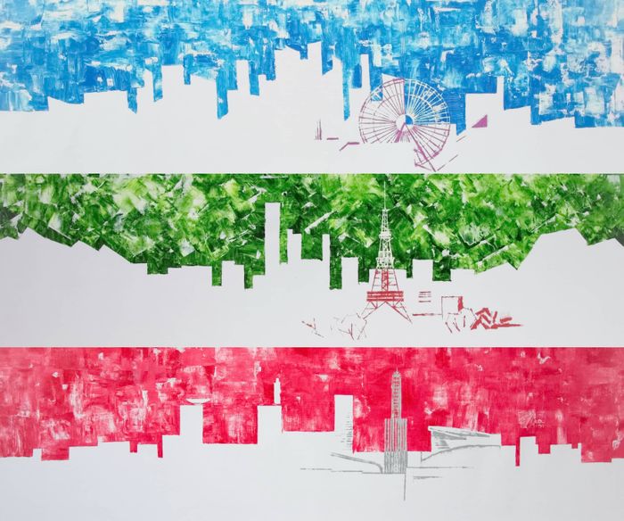 Йокогама, Саппоро, Сайтама Города Японии. Абстракция Триптих