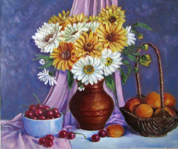Ромашки и фрукты