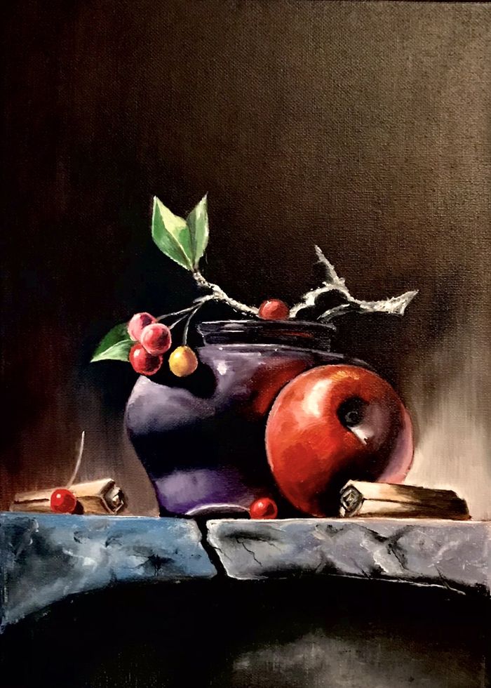 Горшочек, яблоко, корица.